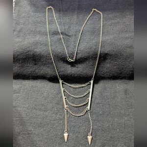 Silver Tone Chain Ladder Style Arrow Long Statement Necklace